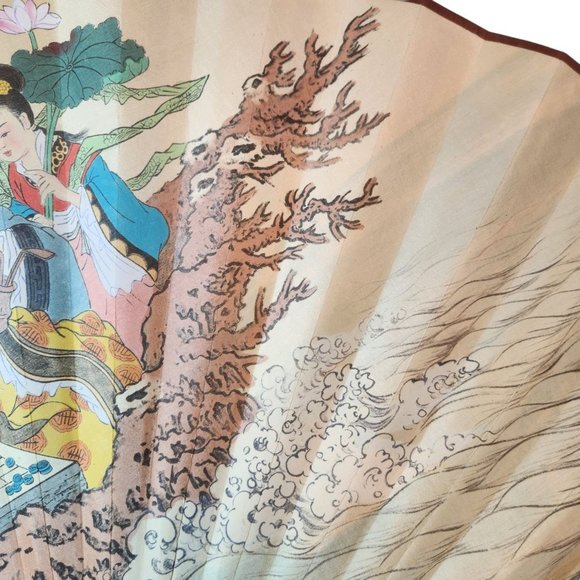 Japanese Folding Fan Ink Wash Pattern Silk 36" x 20" Spread - Picture 11 of 14